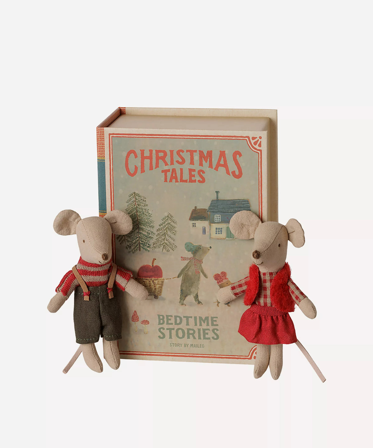 Maileg - Christmas twin mice, Little sister & brother in book