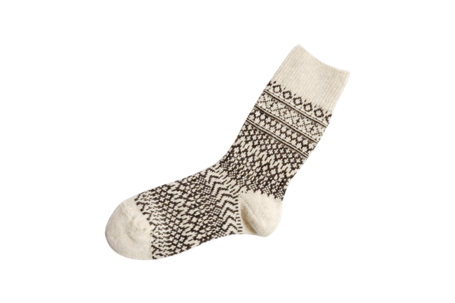 Nishiguchi Kutsushita - Wool Jacquard Socks / Oatmeal - Medium