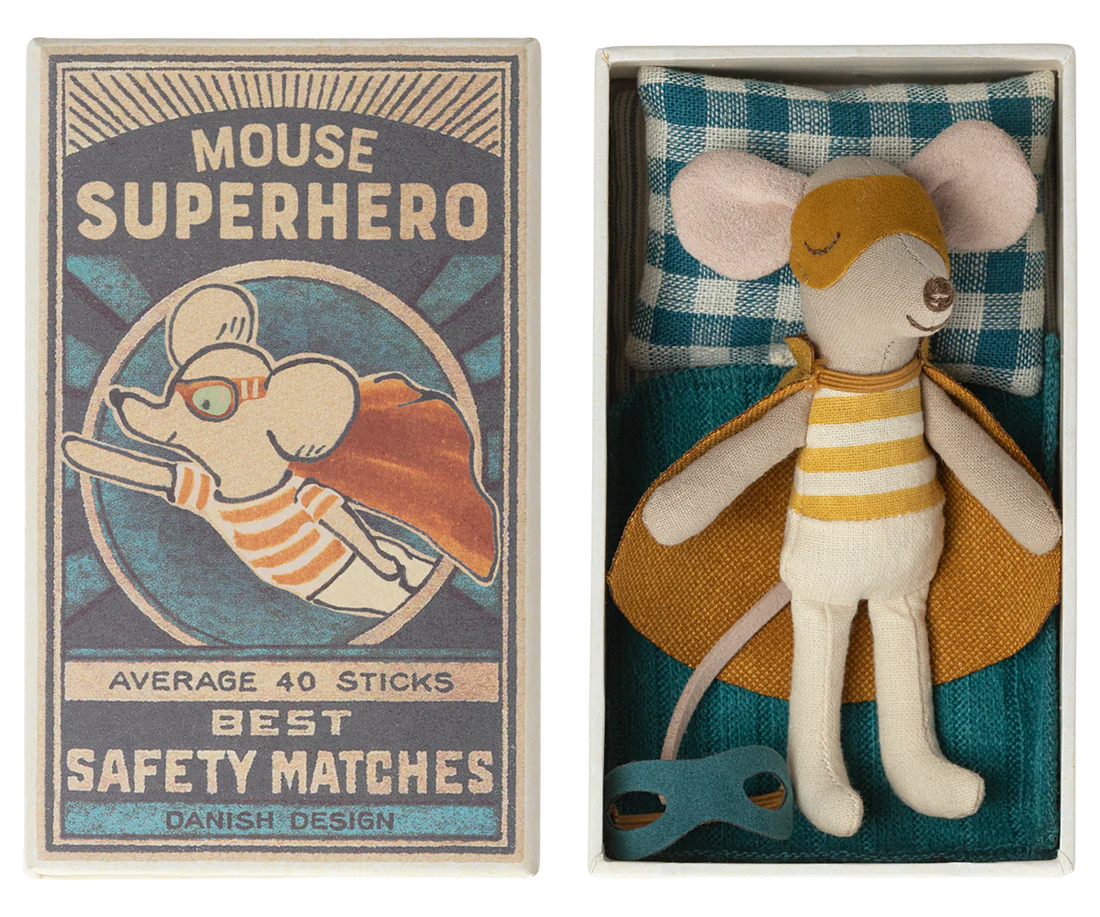 Maileg - Super Hero Mouse, Little Brother in Matchbox