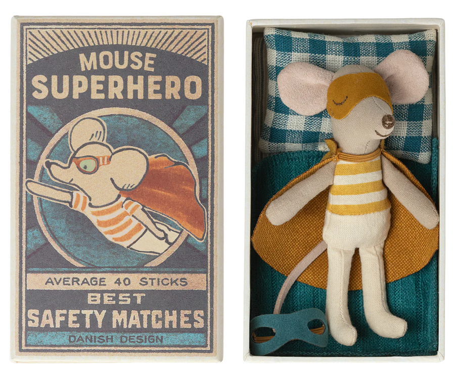 Maileg- Super Hero Mouse, Little Brother in Matchbox