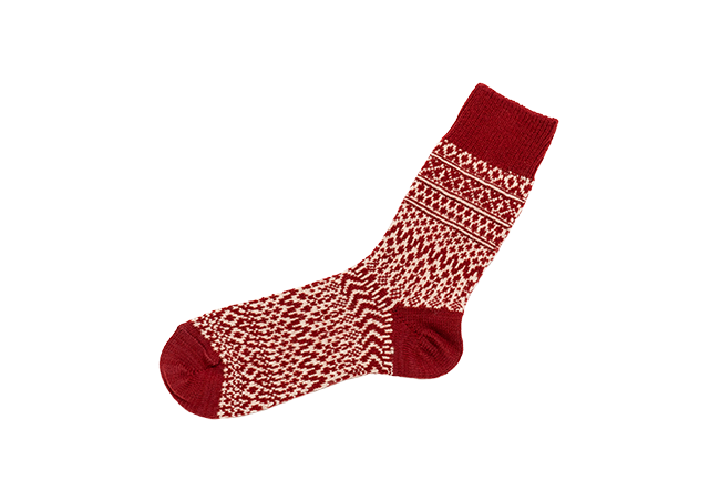 Nishiguchi Kutsushita - Wool Jacquard Socks / Wine - Medium