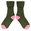 Catherine Tough - Unisex Recycled Silk Blend Ribbed Socks: Green & dusky pink - large
