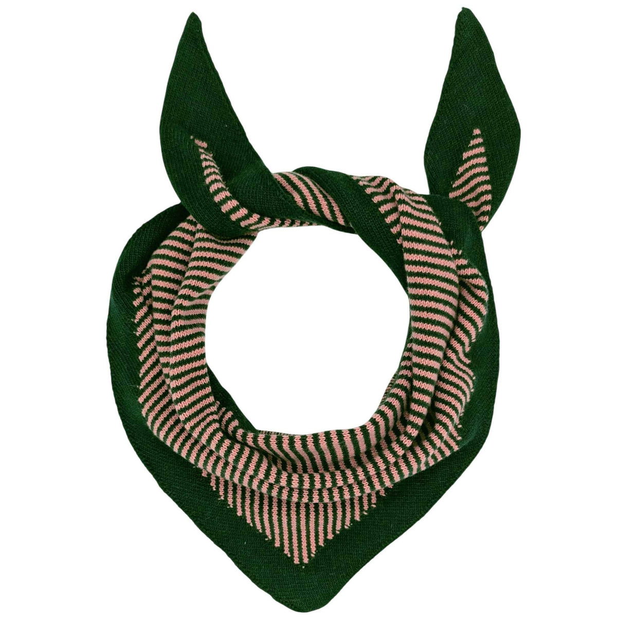 Catherine Tough - Lambswool Triangle Scarf FINE STRIPE - DARK GREEN / DUSKY PINK
