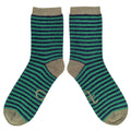 Catherine Tough - Women's Lambswool Ankle Socks FINE STRIPE - GREEN / NAVY