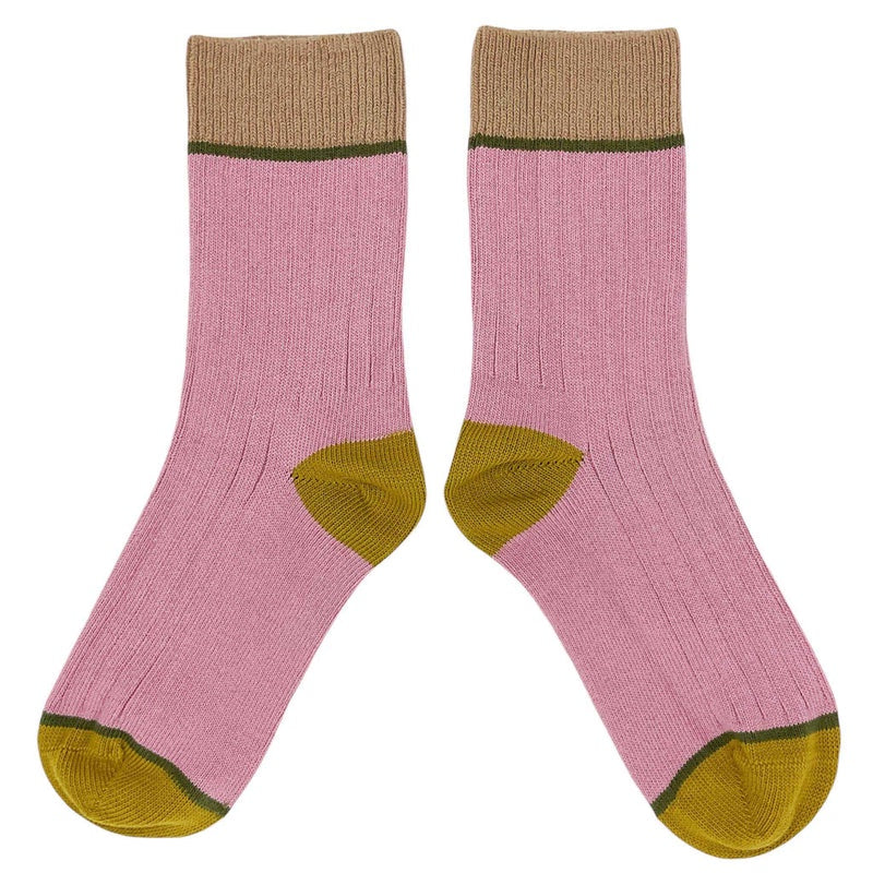 Catherine Tough - Unisex Cotton Ankle Socks "RIB" Dusky Pink (Size 4-7 UK)