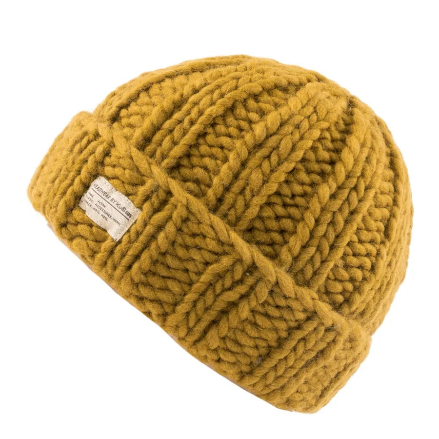 KuSan - Beanie Turn Up Thick Yarn Olive