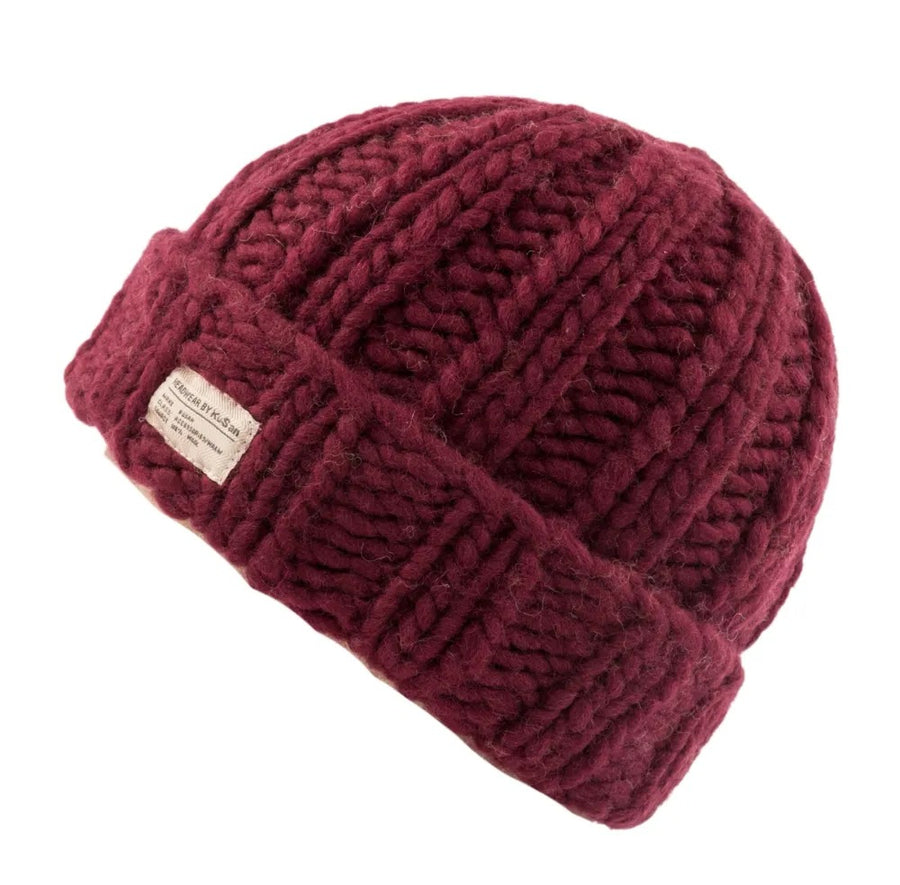 KuSan - Beanie Turn Up Thick Yarn Plum