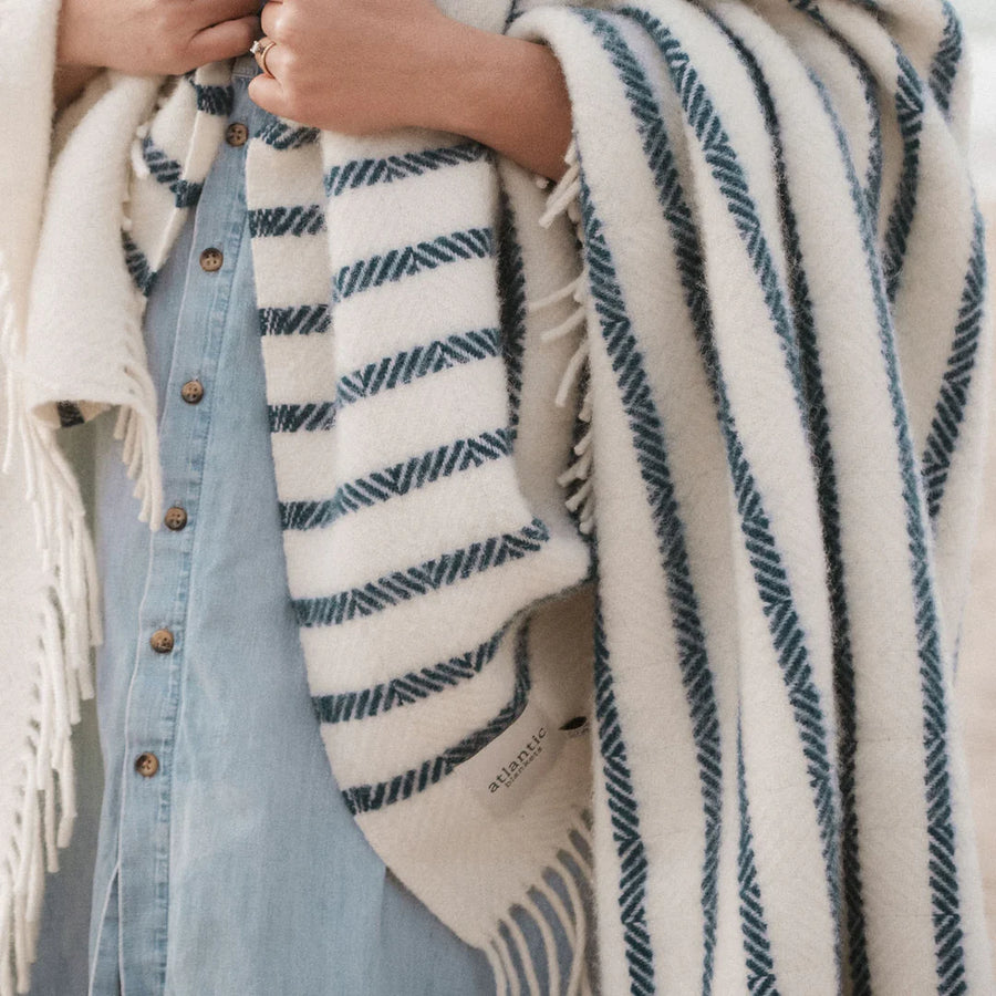 Atlantic Blankets- Sailor Blue Stripe Wool Blanket