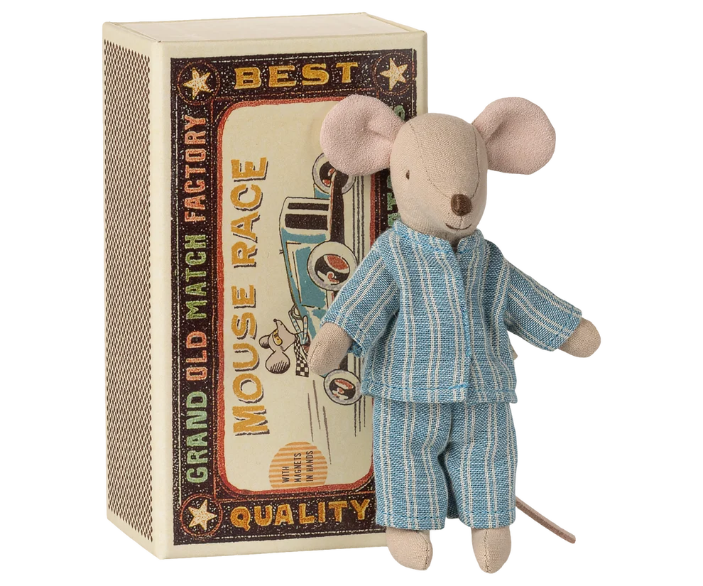 Maileg - Big brother mouse in matchbox (blue pyjamas)
