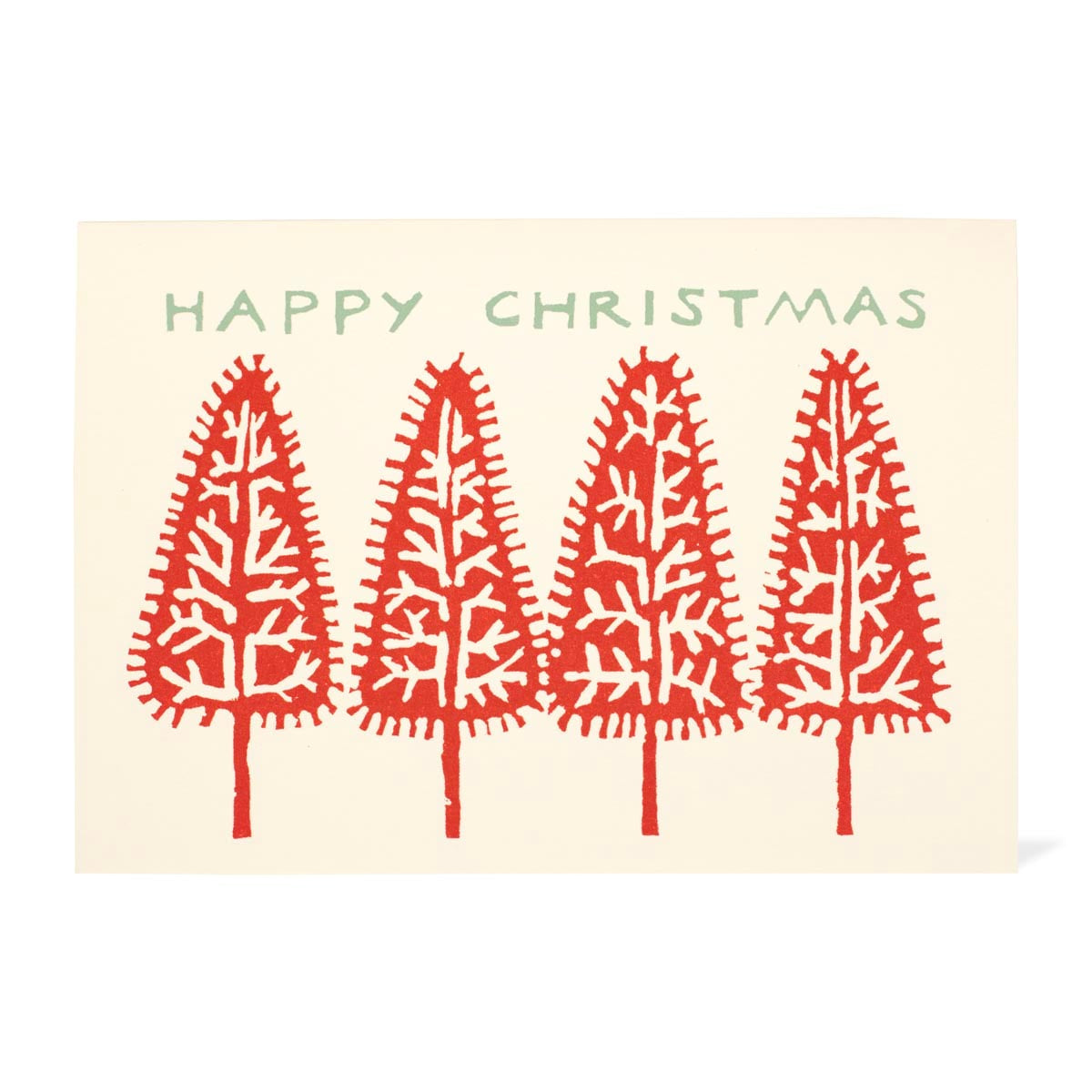 Cambridge Imprint - Pack of Ten Cards Happy Christmas Trees Coral and Pale Turquoise