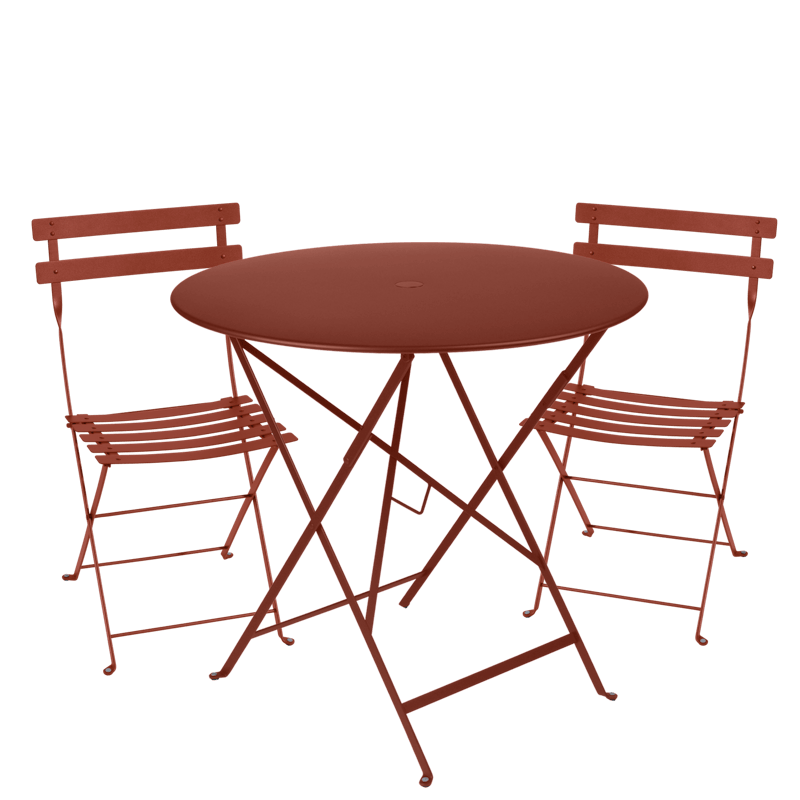 Fermob Bistro Set - Red Ochre - 77cm Table and 2 Chairs