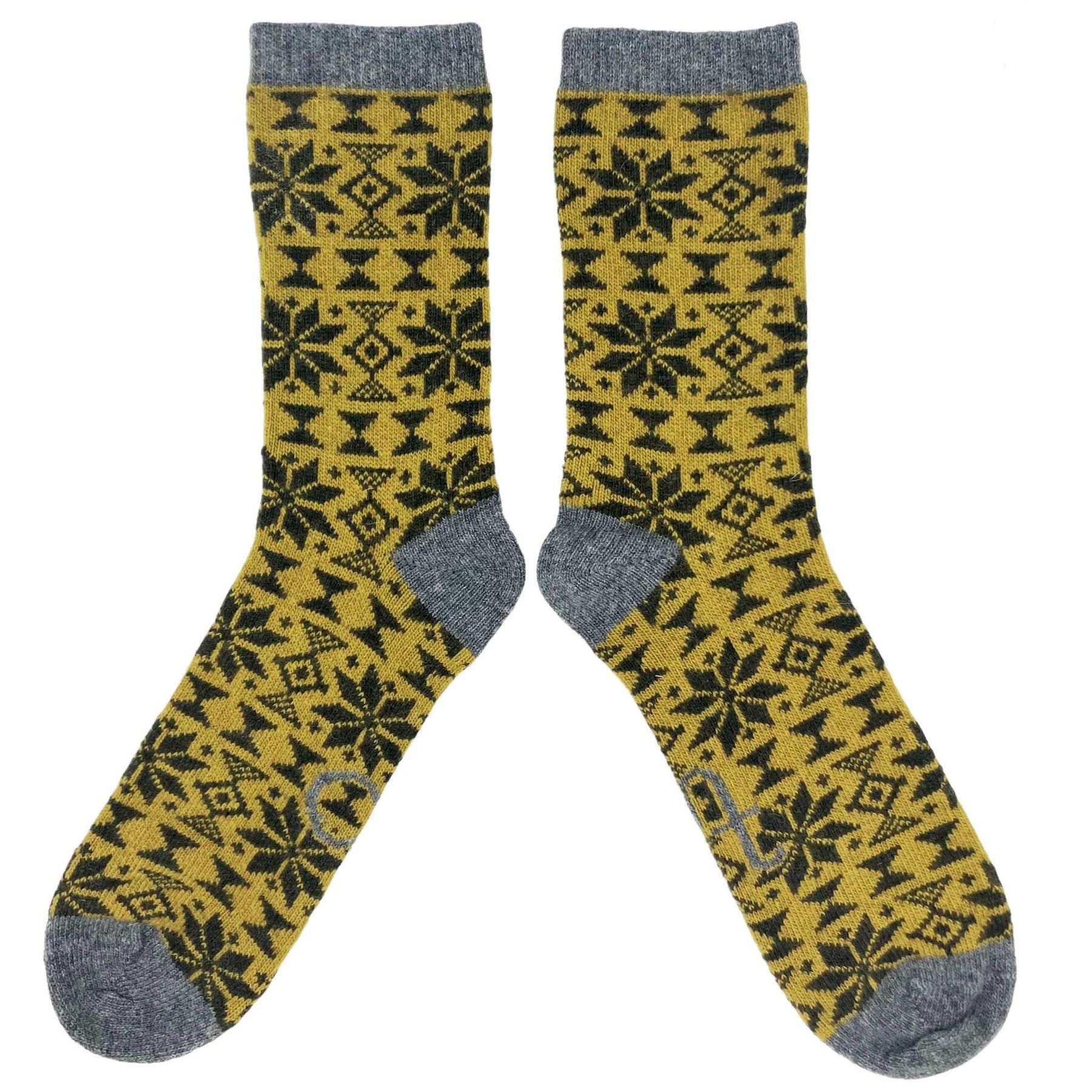 Catherine Tough - Men's Lambswool Ankle Socks / Fair Isle Lime (Size 8-11) UK