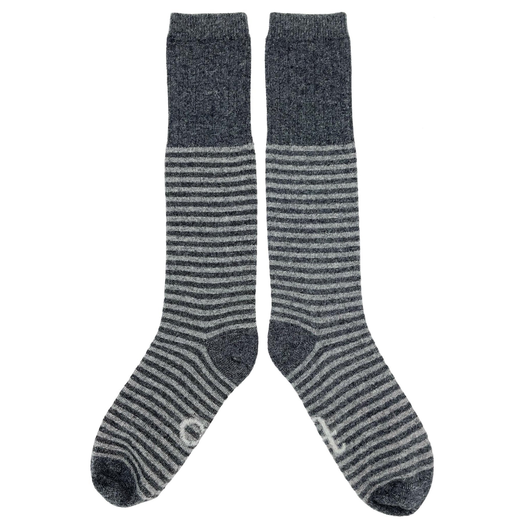 Catherine Tough- Women's Lambswool Boot/Knee Socks "STRIPE" Grey