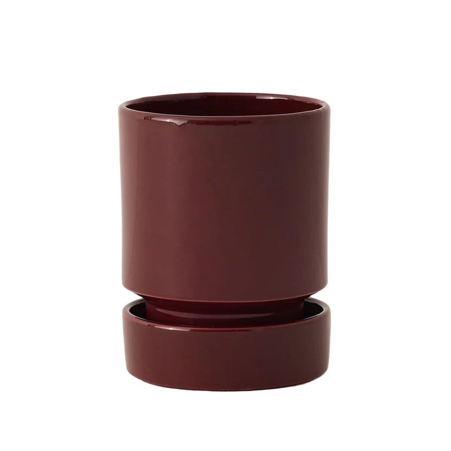 Bergs - The Hoff Plant Pot & Saucer Deep Burgundy Glazed 14cm