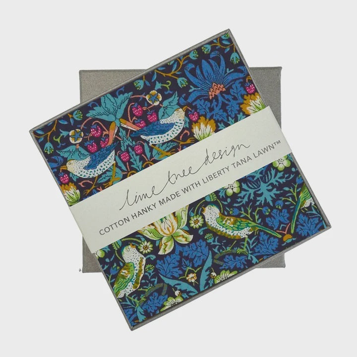 Lime Tree Design - Single Boxed Hanky / Strawberry Thief Blue