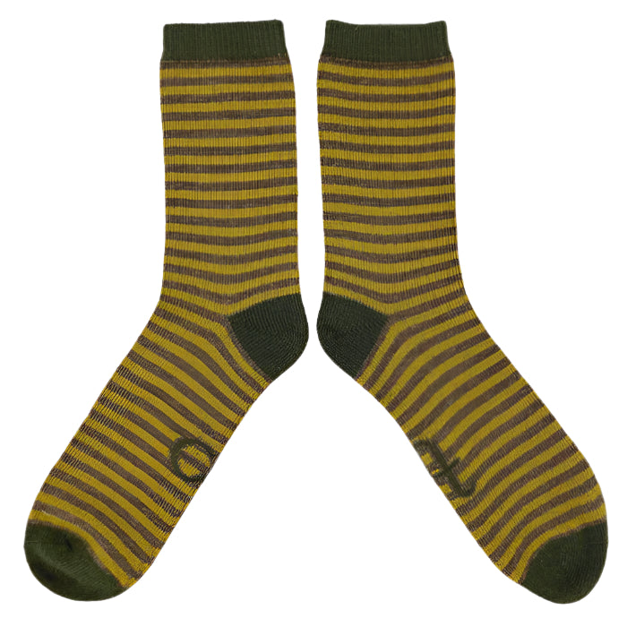 Catherine Tough- Men's Lambswool Ankle Socks UK 8-11/ Stripe Mustard