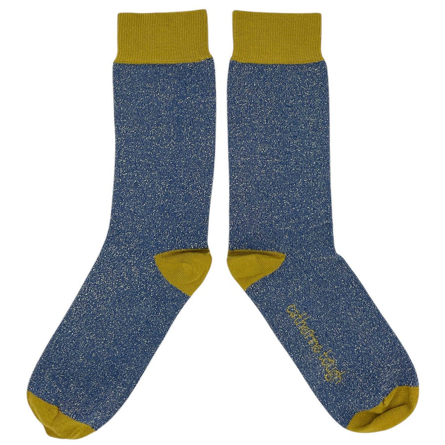 Catherine Tough - Women's Cotton Ankle Socks "LUREX" Navy/Lime (Size 4-7 UK)