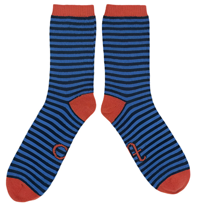 Catherine Tough - Men's Ankle Socks / "STRIPE" Blue (Size 8-11 UK)