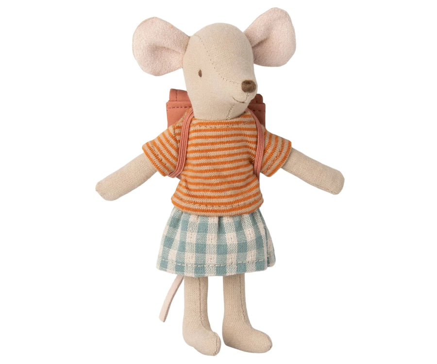 Maileg- Tricycle Mouse, Big Sister with Bag- Old Rose
