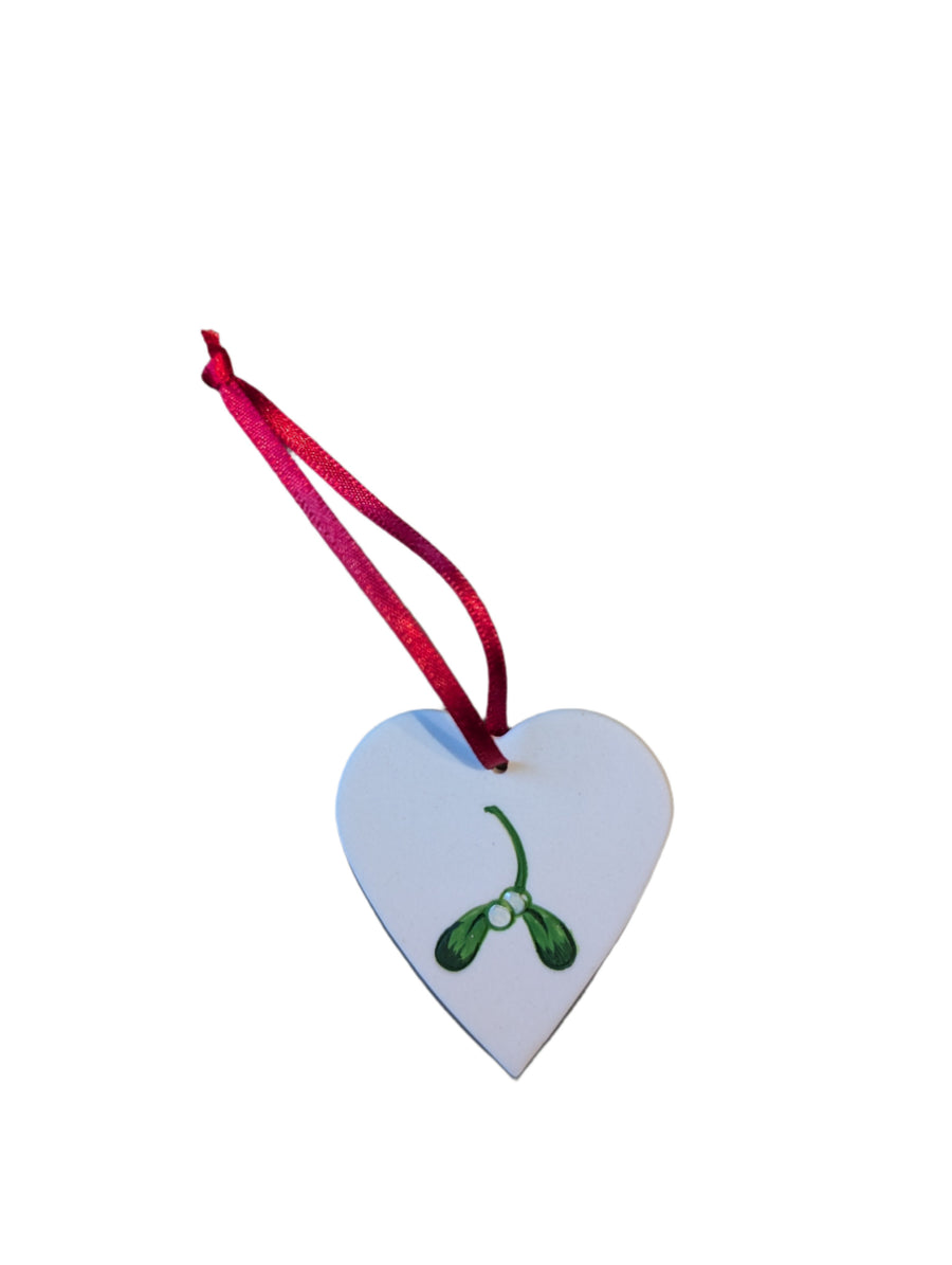 Angel Ceramics Hand Painted Heart/ Single Mistletoe