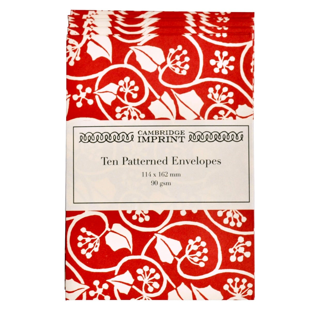Cambridge Imprint - 10 Patterned Envelopes / Small Ivy Stripe Red