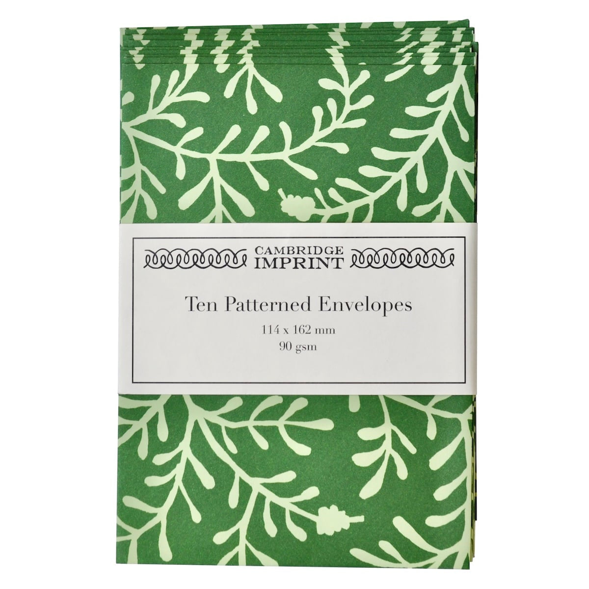 Cambridge Imprint 10 Patterned Envelopes / Sprig Pea Green