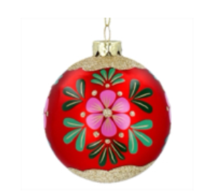 Red/Gold Floral Glass Ball .