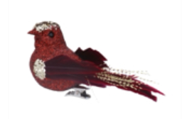 Red Sparkle/Feather Bird Clip, Sml .