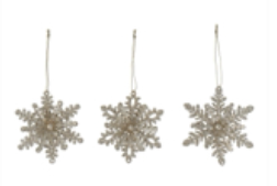 Gold Sparkling Tin Snowflake Dec, 3as .