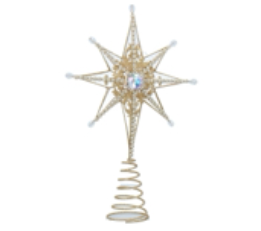 Gold Tree Top Star w Acrylic Beading & Clear .