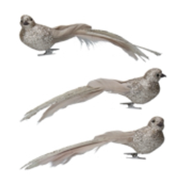 Pale Gold Sparkle/Feather Bird Clip, 3as .