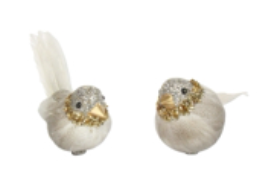 Pewter Sparkle/Beige Feather Bird On Clip, 2as .