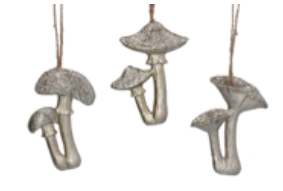 Pale Gold Sparkling Resin Toadstool Dec, 3as .