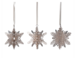 Pale Gold Metal 3-D Snowflake Dec, 3as .