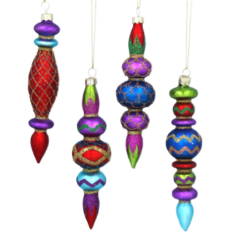 Multicolour Painted Glass Finial Dec, 4as,  (LxWxD) 16x4x4cm