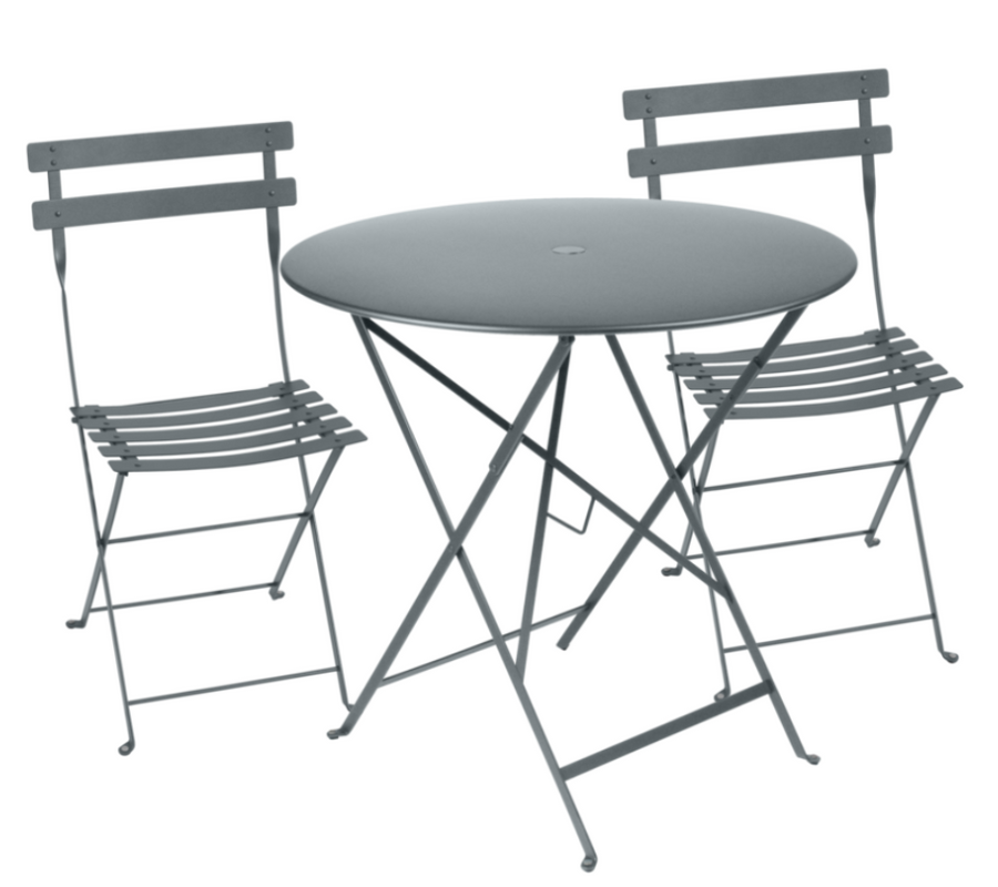 Fermob Bistro Set - Storm Grey - 77cm Table and 2 Chairs