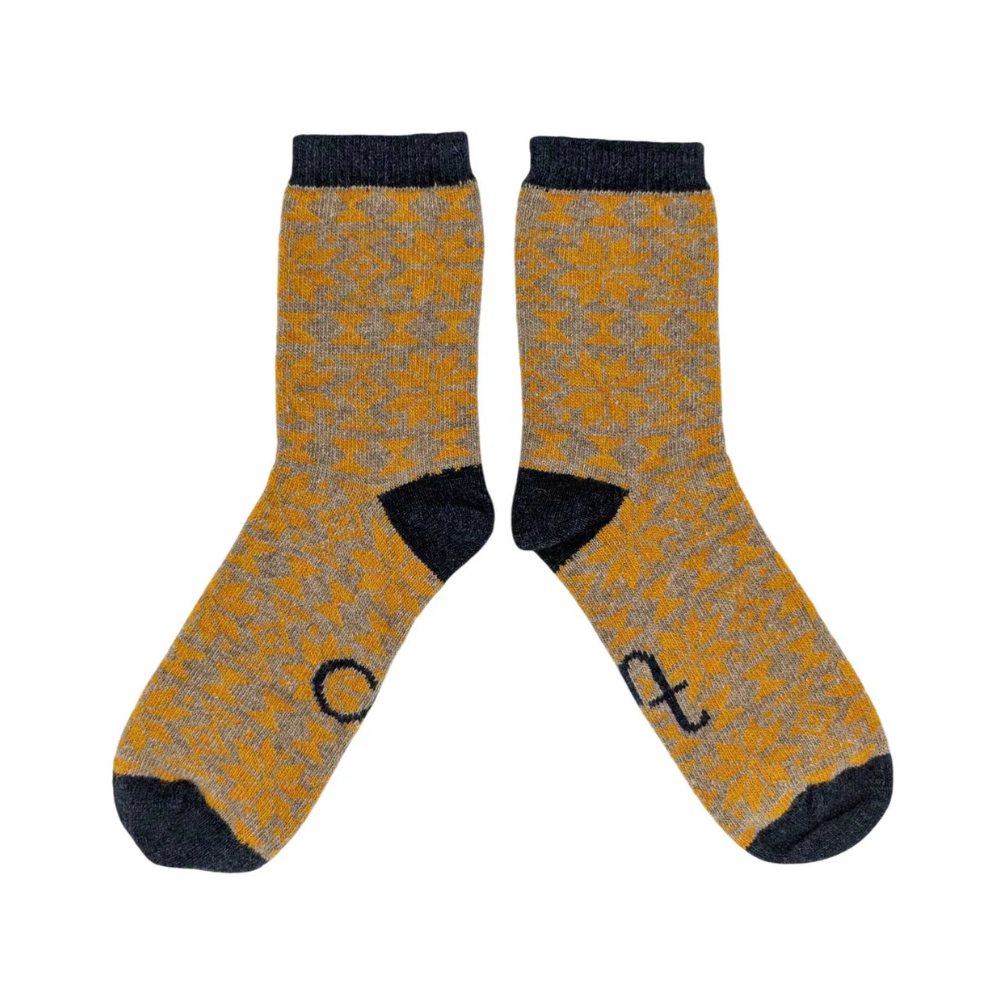 Catherine Tough - Women's Lambswool Ankle Socks / Mustard & Navy (Size 4-7 UK)
