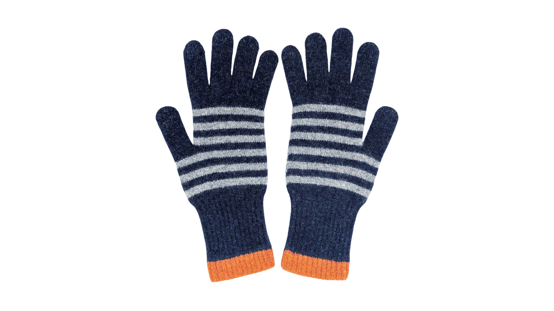 Catherine Tough Lambswool Gloves Striped Navy/Grey One Size