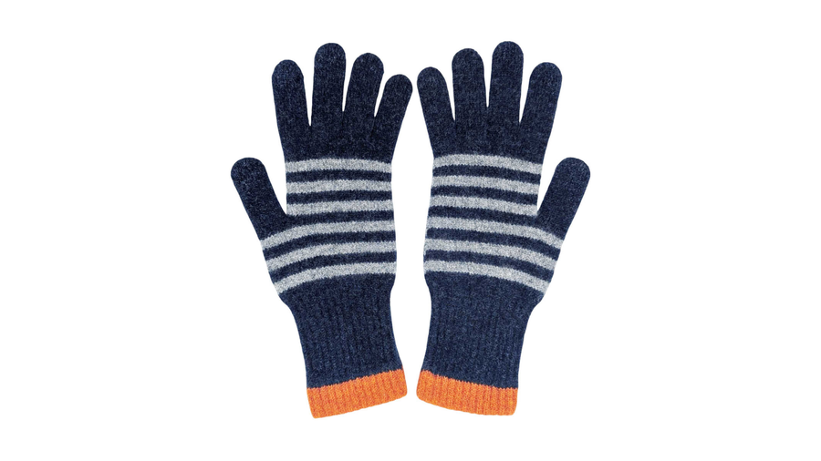 Catherine Tough Lambswool Gloves Striped Navy/Grey One Size