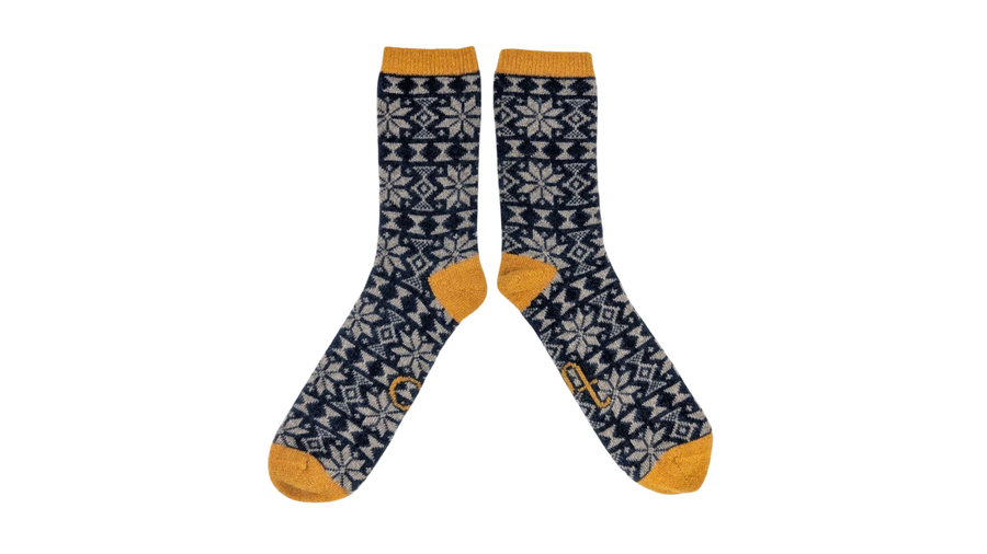 Catherine Tough Lambswool Men's Fair Isle Navy and Ginger Size 8-11 UK