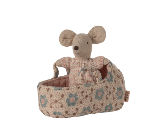 Maileg - Baby Mouse in Carry Cot / Rose