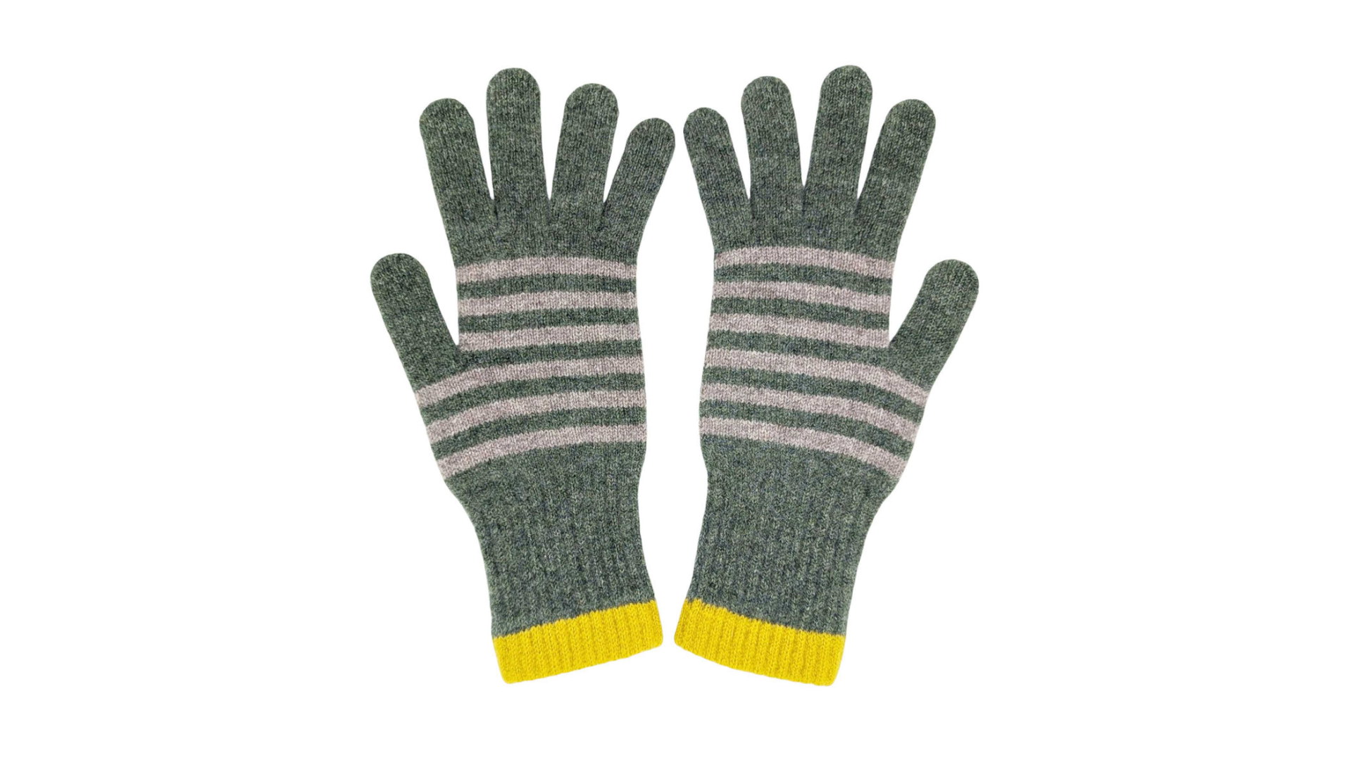 Catherine Tough Lambswool Stripe Gloves Green/Soft Brown One Size