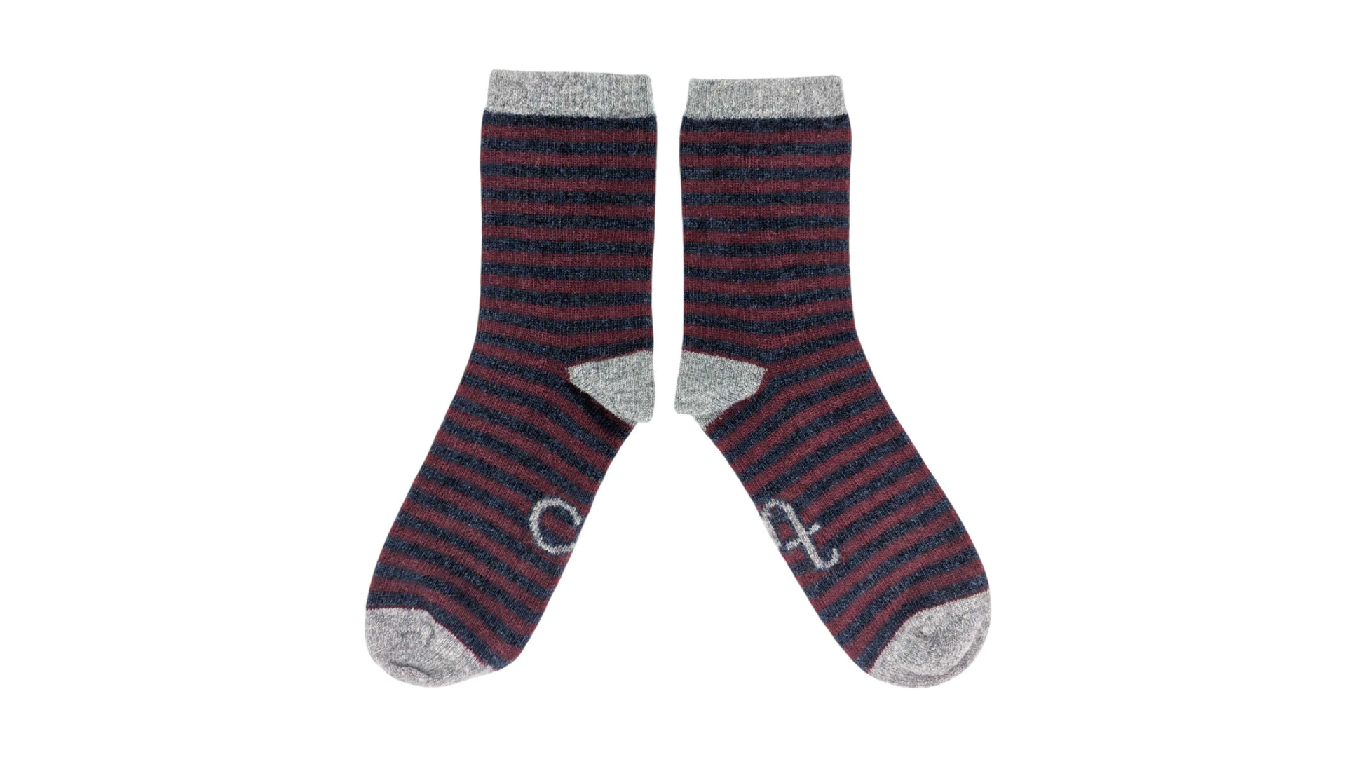 Catherine Tough Lambswool Women's Stripe Plum & Navy Size 4-7  UK