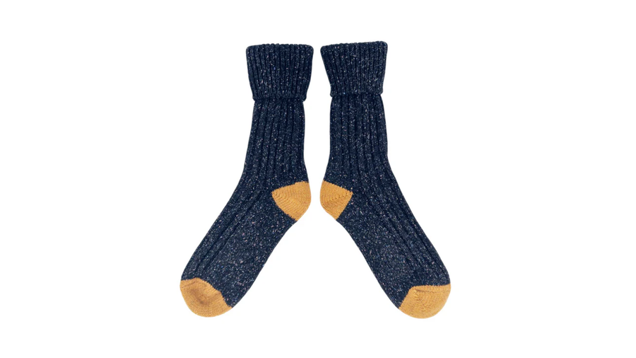 Catherine Tough Lambswool & Silk Navy & Mustard Size 8-11 UK
