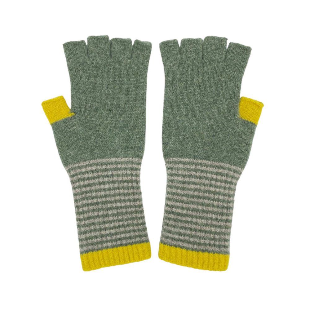 Catherine Tough - Woman's Fingerless Gloves / Soft Green & Electric Yellow / One Size