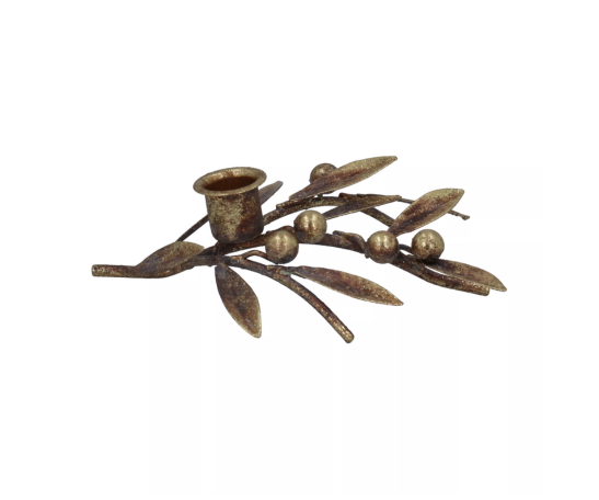 Antique Gold Sprig and Berries Candlestick (5x18x15cm)