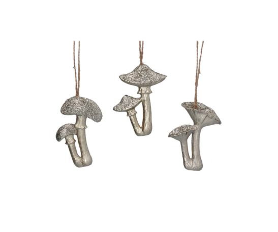 Pale Gold Sparkling Resin Toadstool Dec, 3as .