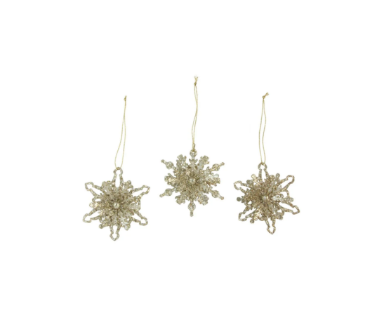 Gold Sparkling Tin Snowflake Dec, 3as .