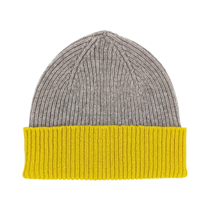 Catherine Tough Beanie Soft Brown & Electric Yellow