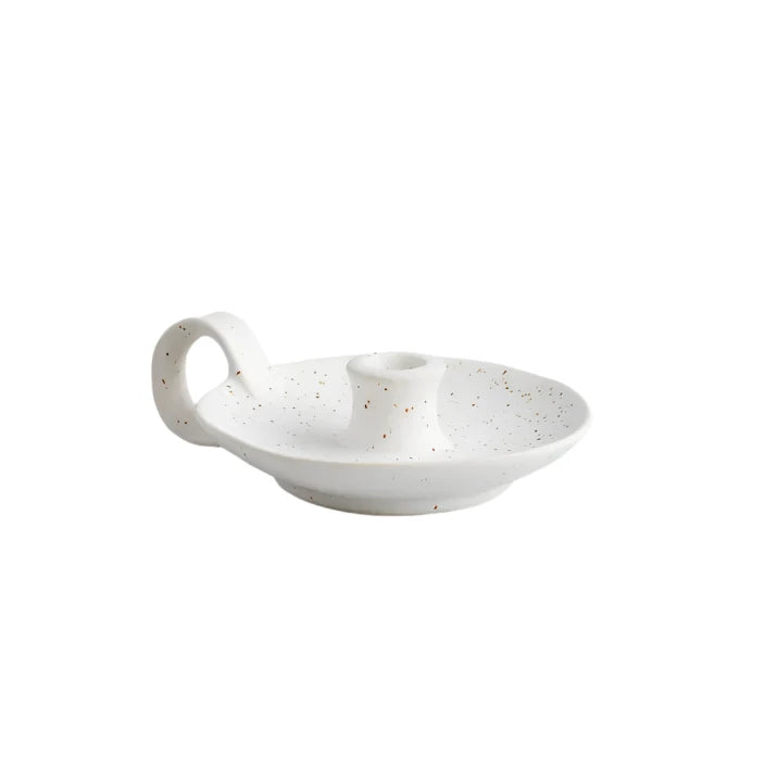 St. Eval - Candle Holder with Handle  / White Speckle